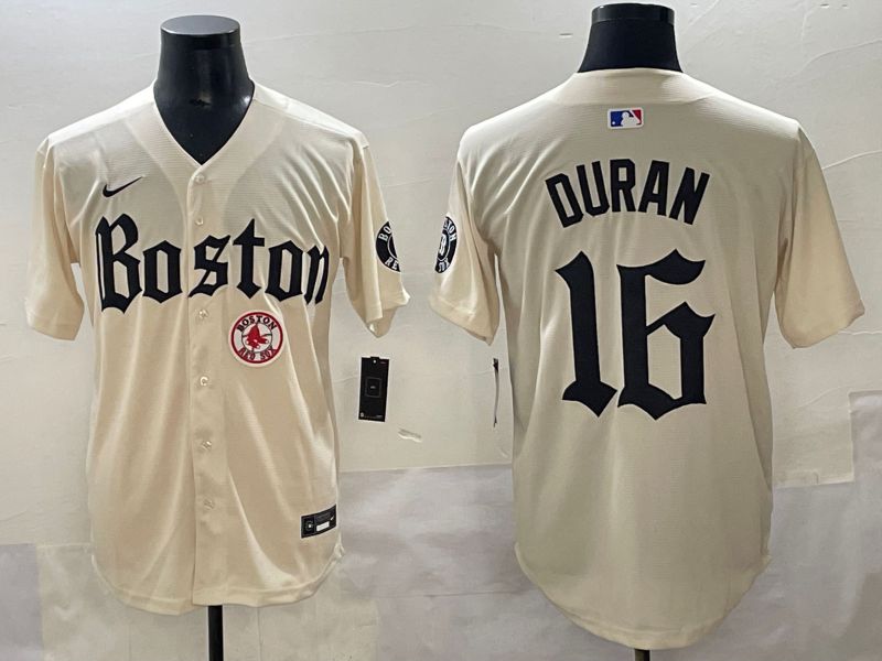 Men 2025 Boston Red Sox #16 Duran Cream Five generations Joint Name Nike MLB Jersey style 17